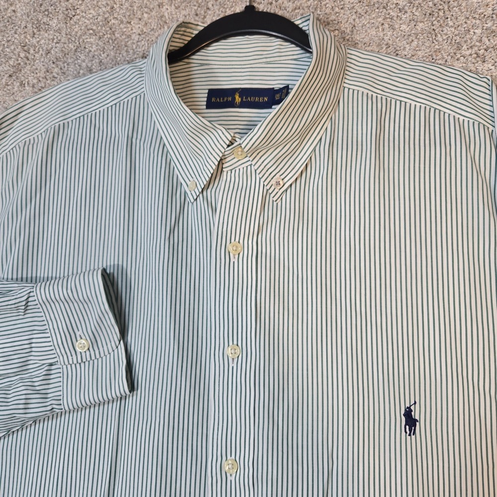 Ralph Lauren shirt Men's 2XLT Green striped Button Down Long Sleeve lightweight
